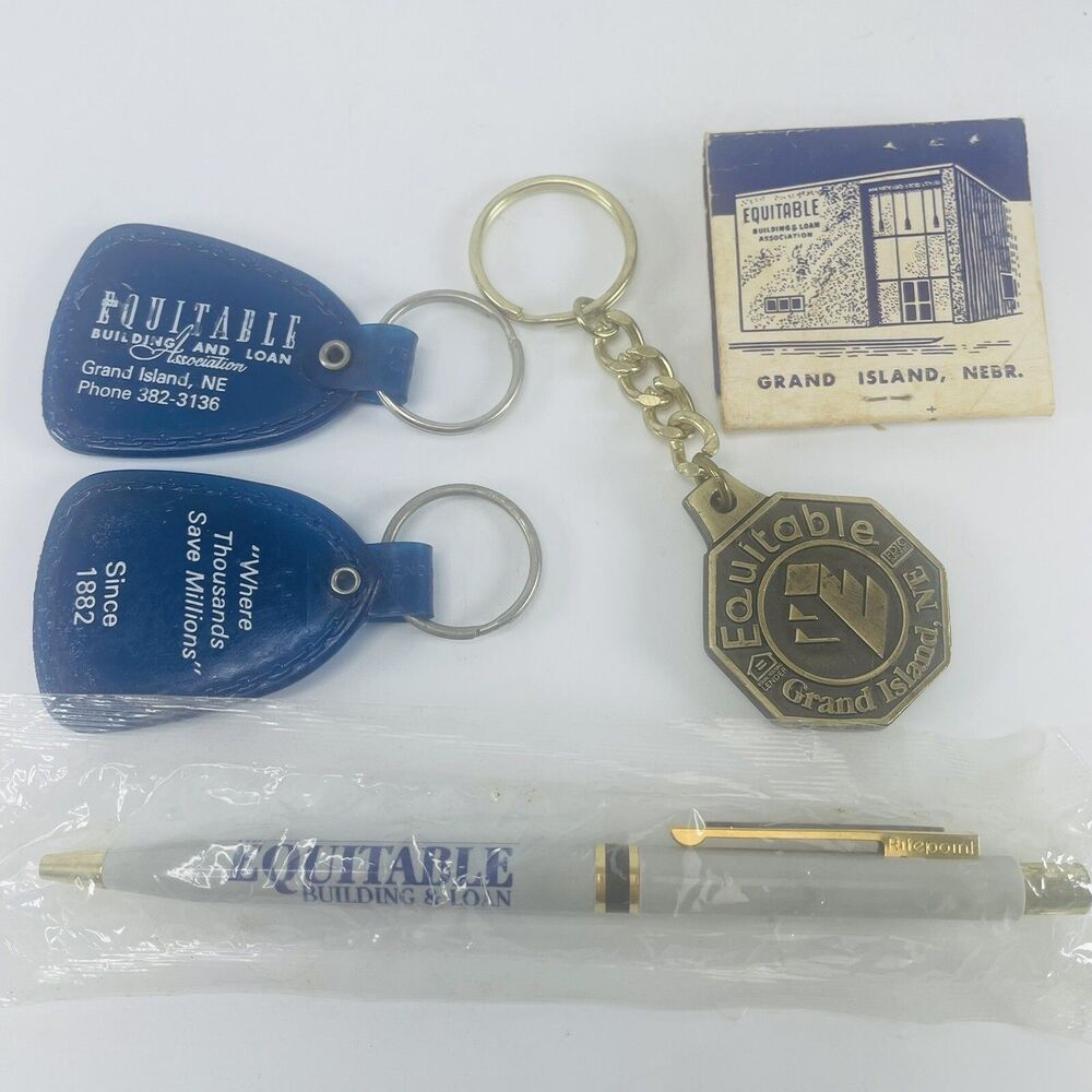 Equitable Building Loan Brass Keychain Pen Matchbook VTG Lot Grand Island NE